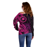 Papua New Guinea Island Off Shoulder Sweater Bird of Paradise with Pink Polynesian Tribal - Wonder Print Shop