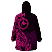 Papua New Guinea Island Wearable Blanket Hoodie Bird of Paradise with Pink Polynesian Tribal - Wonder Print Shop