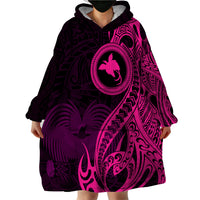Papua New Guinea Island Wearable Blanket Hoodie Bird of Paradise with Pink Polynesian Tribal - Wonder Print Shop