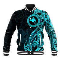 Papua New Guinea Island Baseball Jacket Bird of Paradise with Aqua Polynesian Tribal LT9 - Wonder Print Shop