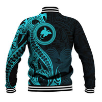 Papua New Guinea Island Baseball Jacket Bird of Paradise with Aqua Polynesian Tribal LT9 - Wonder Print Shop