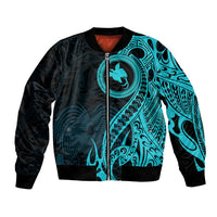 Papua New Guinea Island Bomber Jacket Bird of Paradise with Aqua Polynesian Tribal LT9 - Wonder Print Shop