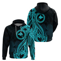Papua New Guinea Island Hoodie Bird of Paradise with Aqua Polynesian Tribal - Wonder Print Shop