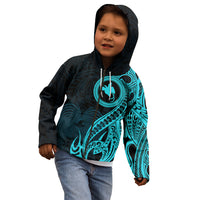 Papua New Guinea Island Kid Hoodie Bird of Paradise with Aqua Polynesian Tribal - Wonder Print Shop