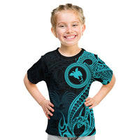 Papua New Guinea Island Kid T Shirt Bird of Paradise with Aqua Polynesian Tribal - Wonder Print Shop