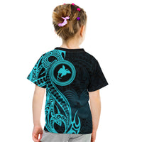 Papua New Guinea Island Kid T Shirt Bird of Paradise with Aqua Polynesian Tribal - Wonder Print Shop