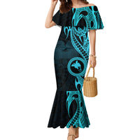 Papua New Guinea Island Mermaid Dress Bird of Paradise with Aqua Polynesian Tribal - Wonder Print Shop