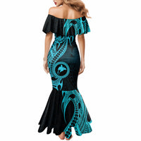Papua New Guinea Island Mermaid Dress Bird of Paradise with Aqua Polynesian Tribal - Wonder Print Shop