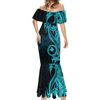 Papua New Guinea Island Mermaid Dress Bird of Paradise with Aqua Polynesian Tribal - Wonder Print Shop
