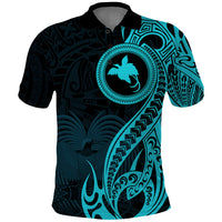 Papua New Guinea Island Polo Shirt Bird of Paradise with Aqua Polynesian Tribal - Wonder Print Shop