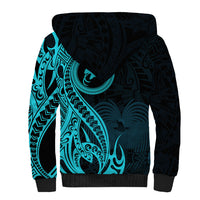Papua New Guinea Island Sherpa Hoodie Bird of Paradise with Aqua Polynesian Tribal - Wonder Print Shop