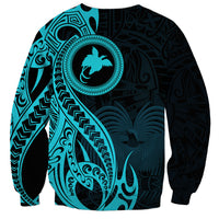 Papua New Guinea Island Sweatshirt Bird of Paradise with Aqua Polynesian Tribal - Wonder Print Shop