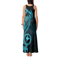 Papua New Guinea Island Tank Maxi Dress Bird of Paradise with Aqua Polynesian Tribal - Wonder Print Shop