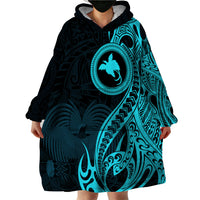 Papua New Guinea Island Wearable Blanket Hoodie Bird of Paradise with Aqua Polynesian Tribal - Wonder Print Shop