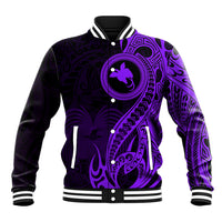Papua New Guinea Island Baseball Jacket Bird of Paradise with Purple Polynesian Tribal LT9 - Wonder Print Shop