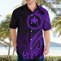 Papua New Guinea Island Hawaiian Shirt Bird of Paradise with Purple Polynesian Tribal - Wonder Print Shop