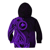 Papua New Guinea Island Kid Hoodie Bird of Paradise with Purple Polynesian Tribal - Wonder Print Shop