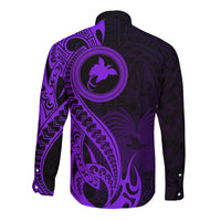 Papua New Guinea Island Long Sleeve Button Shirt Bird of Paradise with Purple Polynesian Tribal - Wonder Print Shop