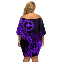 Papua New Guinea Island Off Shoulder Short Dress Bird of Paradise with Purple Polynesian Tribal - Wonder Print Shop