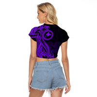Papua New Guinea Island Raglan Cropped T Shirt Bird of Paradise with Purple Polynesian Tribal - Wonder Print Shop