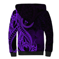 Papua New Guinea Island Sherpa Hoodie Bird of Paradise with Purple Polynesian Tribal - Wonder Print Shop