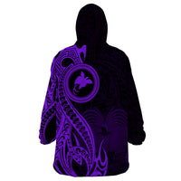 Papua New Guinea Island Wearable Blanket Hoodie Bird of Paradise with Purple Polynesian Tribal - Wonder Print Shop