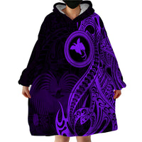Papua New Guinea Island Wearable Blanket Hoodie Bird of Paradise with Purple Polynesian Tribal - Wonder Print Shop
