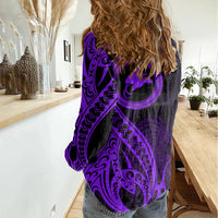 Papua New Guinea Island Women Casual Shirt Bird of Paradise with Purple Polynesian Tribal - Wonder Print Shop