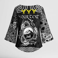 Personalized Caernarfonshire Sir Gaernarfon Kimono Sleeve Blouse Black Castle Tower Celtic-inspired - Wonder Print Shop