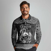 Personalized Caernarfonshire Sir Gaernarfon Long Sleeve Polo Shirt Black Castle Tower Celtic-inspired - Wonder Print Shop