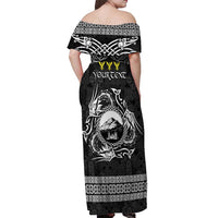Personalized Caernarfonshire Sir Gaernarfon Off Shoulder Maxi Dress Black Castle Tower Celtic-inspired - Wonder Print Shop