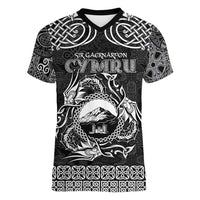 Personalized Caernarfonshire Sir Gaernarfon Women V-Neck T-Shirt Black Castle Tower Celtic-inspired - Wonder Print Shop