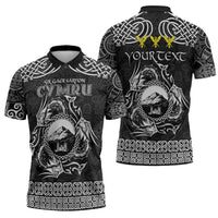 Personalized Caernarfonshire Sir Gaernarfon Zipper Polo Shirt Black Castle Tower Celtic-inspired - Wonder Print Shop