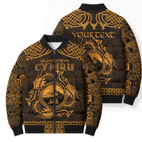 Personalized Caernarfonshire Sir Gaernarfon Bomber Puffer Jacket Gold Castle Tower Celtic-inspired - Wonder Print Shop