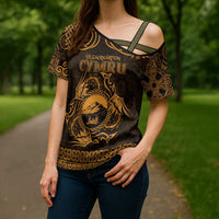 Personalized Caernarfonshire Sir Gaernarfon Cross Shoulder Shirt Gold Castle Tower Celtic-inspired - Wonder Print Shop