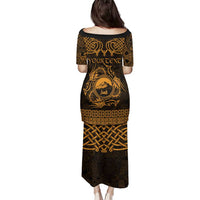 Personalized Caernarfonshire Sir Gaernarfon Family Matching Puletasi and Hawaiian Shirt Gold Castle Tower Celtic-inspired - Wonder Print Shop