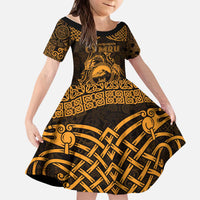 Personalized Caernarfonshire Sir Gaernarfon Kid Short Sleeve Dress Gold Castle Tower Celtic-inspired - Wonder Print Shop