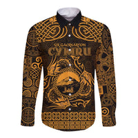 Personalized Caernarfonshire Sir Gaernarfon Long Sleeve Button Shirt Gold Castle Tower Celtic-inspired - Wonder Print Shop