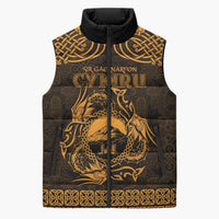Personalized Caernarfonshire Sir Gaernarfon Sleeveless Puffer Jacket Gold Castle Tower Celtic-inspired - Wonder Print Shop