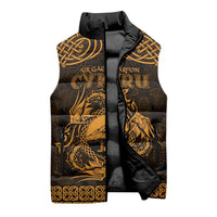 Personalized Caernarfonshire Sir Gaernarfon Sleeveless Puffer Jacket Gold Castle Tower Celtic-inspired - Wonder Print Shop