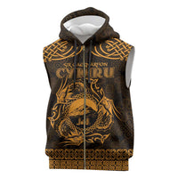 Personalized Caernarfonshire Sir Gaernarfon Sleeveless Zip Hoodie Gold Castle Tower Celtic-inspired - Wonder Print Shop
