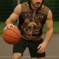 Personalized Caernarfonshire Sir Gaernarfon Sleeveless Zip Hoodie Gold Castle Tower Celtic-inspired - Wonder Print Shop