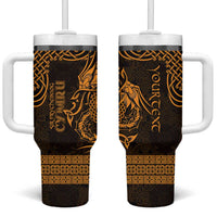 Personalized Caernarfonshire Sir Gaernarfon Tumbler With Handle Gold Castle Tower Celtic-inspired - Wonder Print Shop