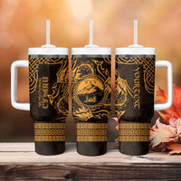 Personalized Caernarfonshire Sir Gaernarfon Tumbler With Handle Gold Castle Tower Celtic-inspired - Wonder Print Shop