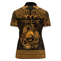 Personalized Caernarfonshire Sir Gaernarfon Women Polo Shirt Gold Castle Tower Celtic-inspired - Wonder Print Shop