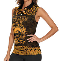 Personalized Caernarfonshire Sir Gaernarfon Women Sleeveless Polo Shirt Gold Castle Tower Celtic-inspired - Wonder Print Shop