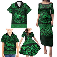 Personalized Caernarfonshire Sir Gaernarfon Family Matching Puletasi and Hawaiian Shirt Green Castle Tower Celtic-inspired - Wonder Print Shop