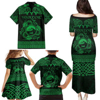 Personalized Caernarfonshire Sir Gaernarfon Family Matching Puletasi and Hawaiian Shirt Green Castle Tower Celtic-inspired - Wonder Print Shop