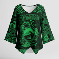 Personalized Caernarfonshire Sir Gaernarfon Kimono Sleeve Blouse Green Castle Tower Celtic-inspired - Wonder Print Shop