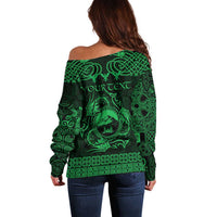 Personalized Caernarfonshire Sir Gaernarfon Off Shoulder Sweater Green Castle Tower Celtic-inspired - Wonder Print Shop